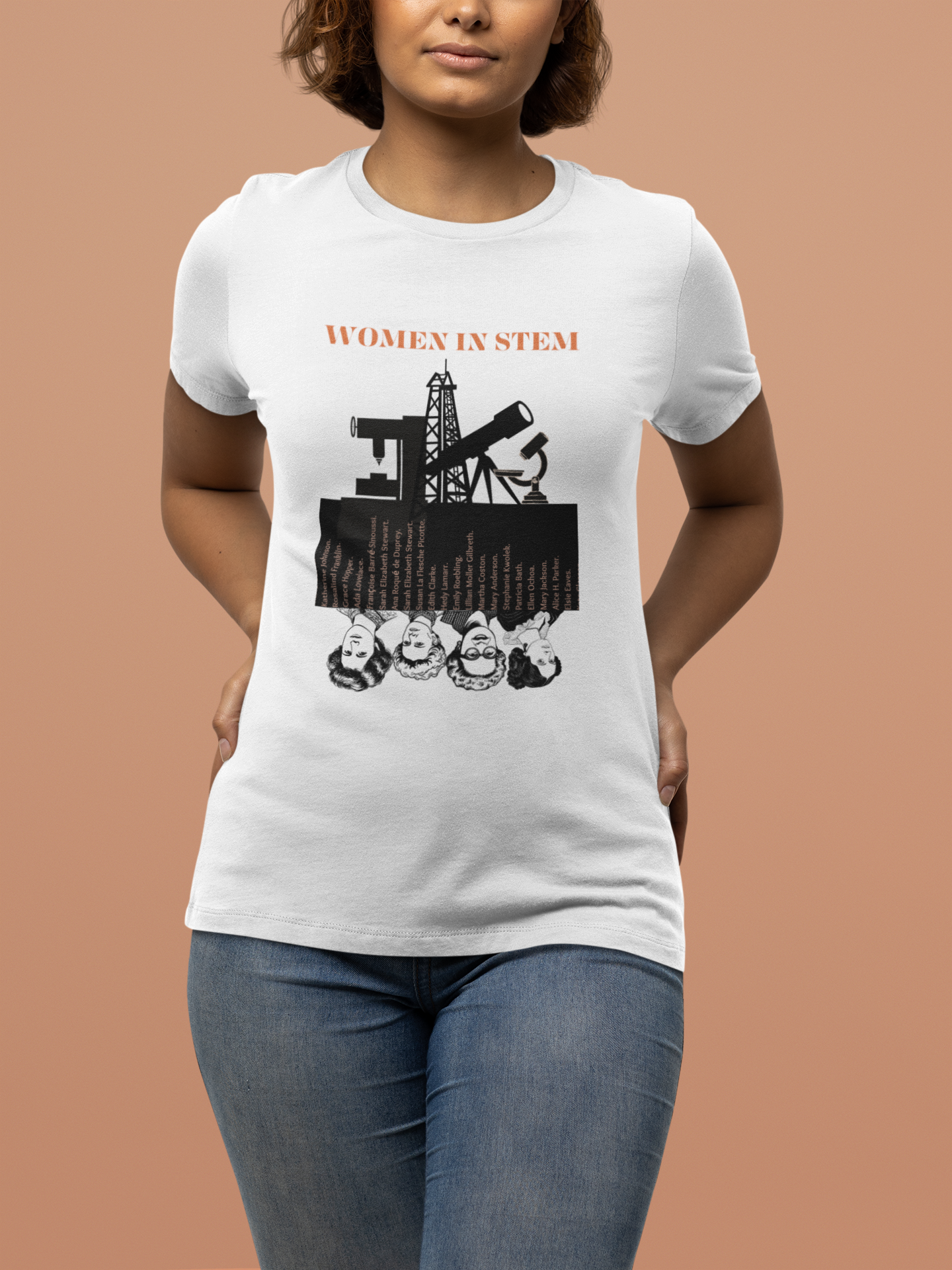 STEM Women Softstyle T-Shirt with Portraits & Tools Design