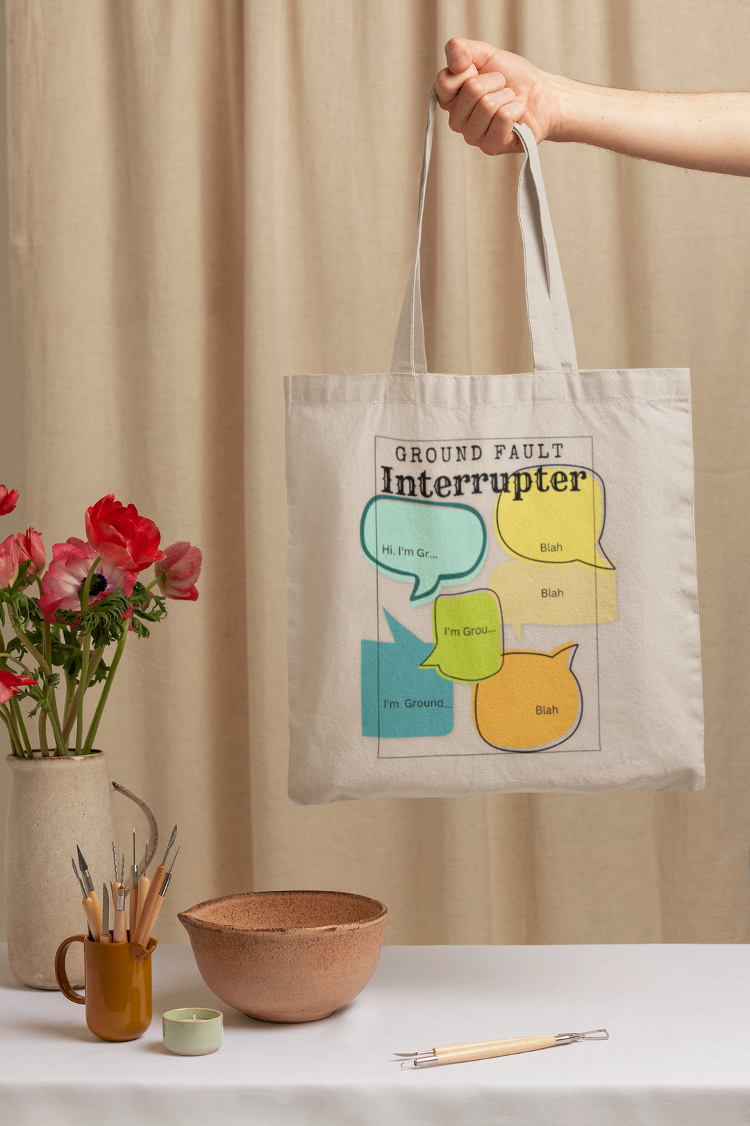 Canvas Tote Bag - Electro Mechanical Pun Design