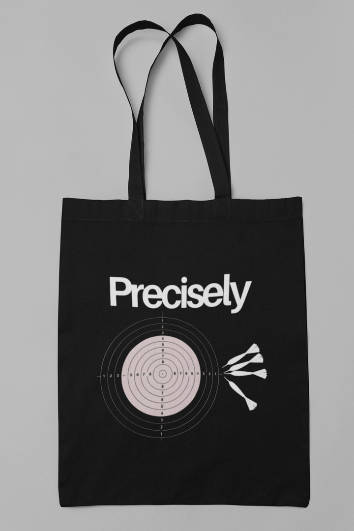 Black Canvas Tote Bag - Physics Pun about Precision