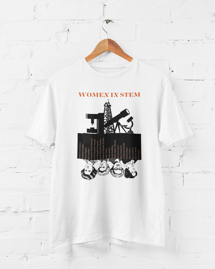 STEM Historical Women Softstyle T-Shirt with Portraits & Tools Design