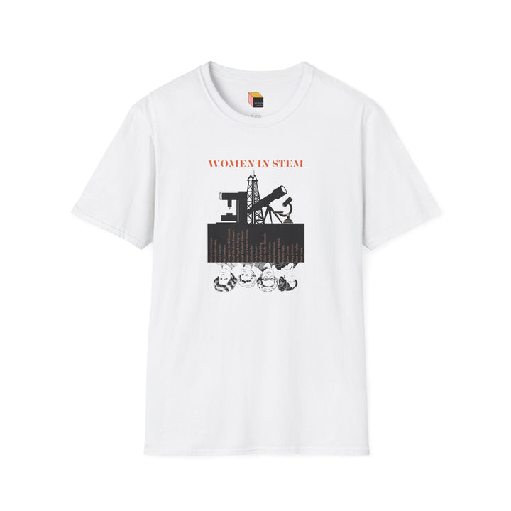 STEM Historical Women Softstyle T-Shirt with Portraits & Tools Design