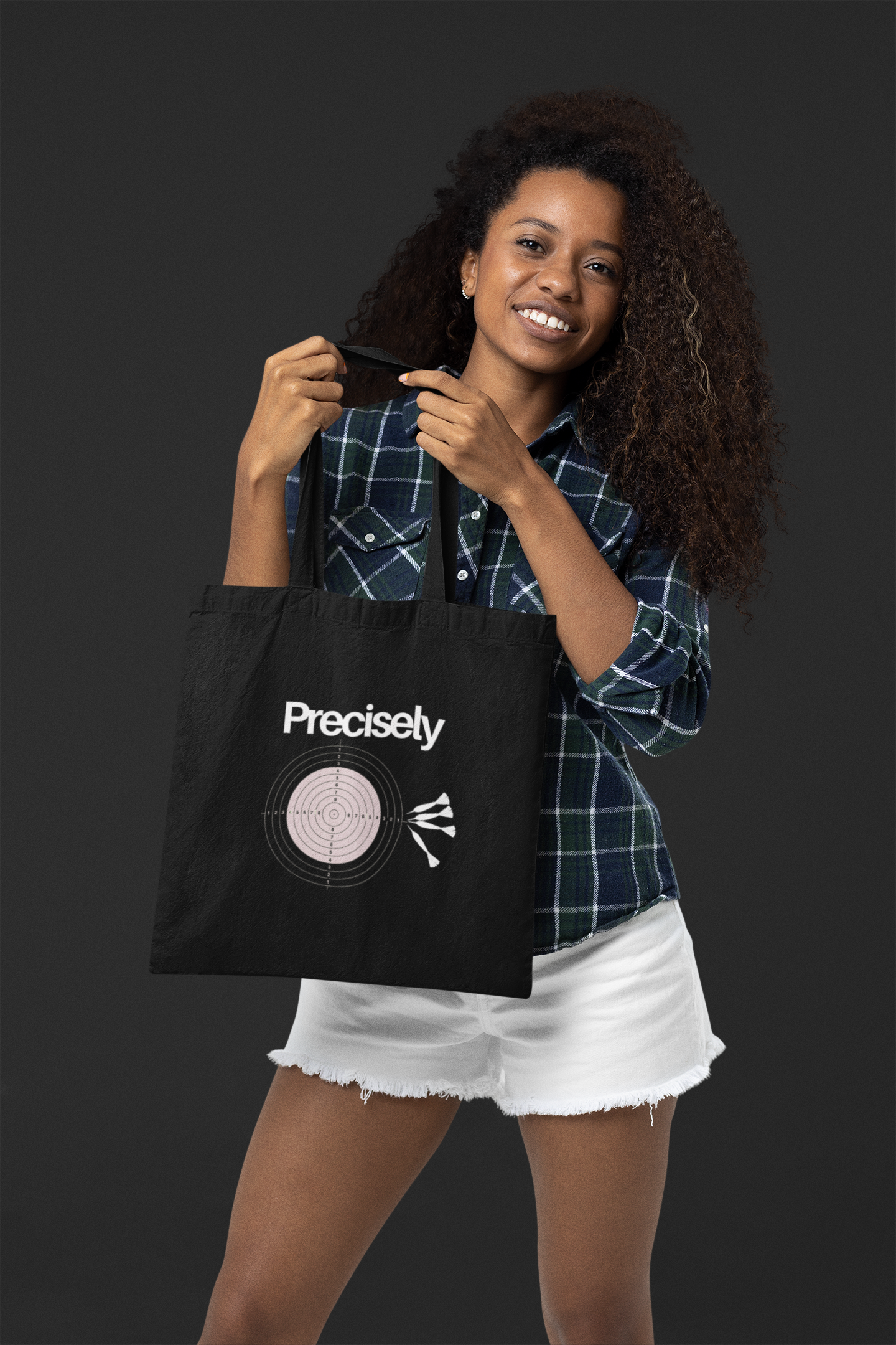 Black Canvas Tote Bag - Physics Pun about Precision