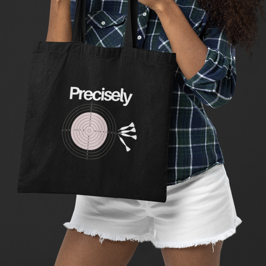 Black Canvas Tote Bag - Physics Pun about Precision