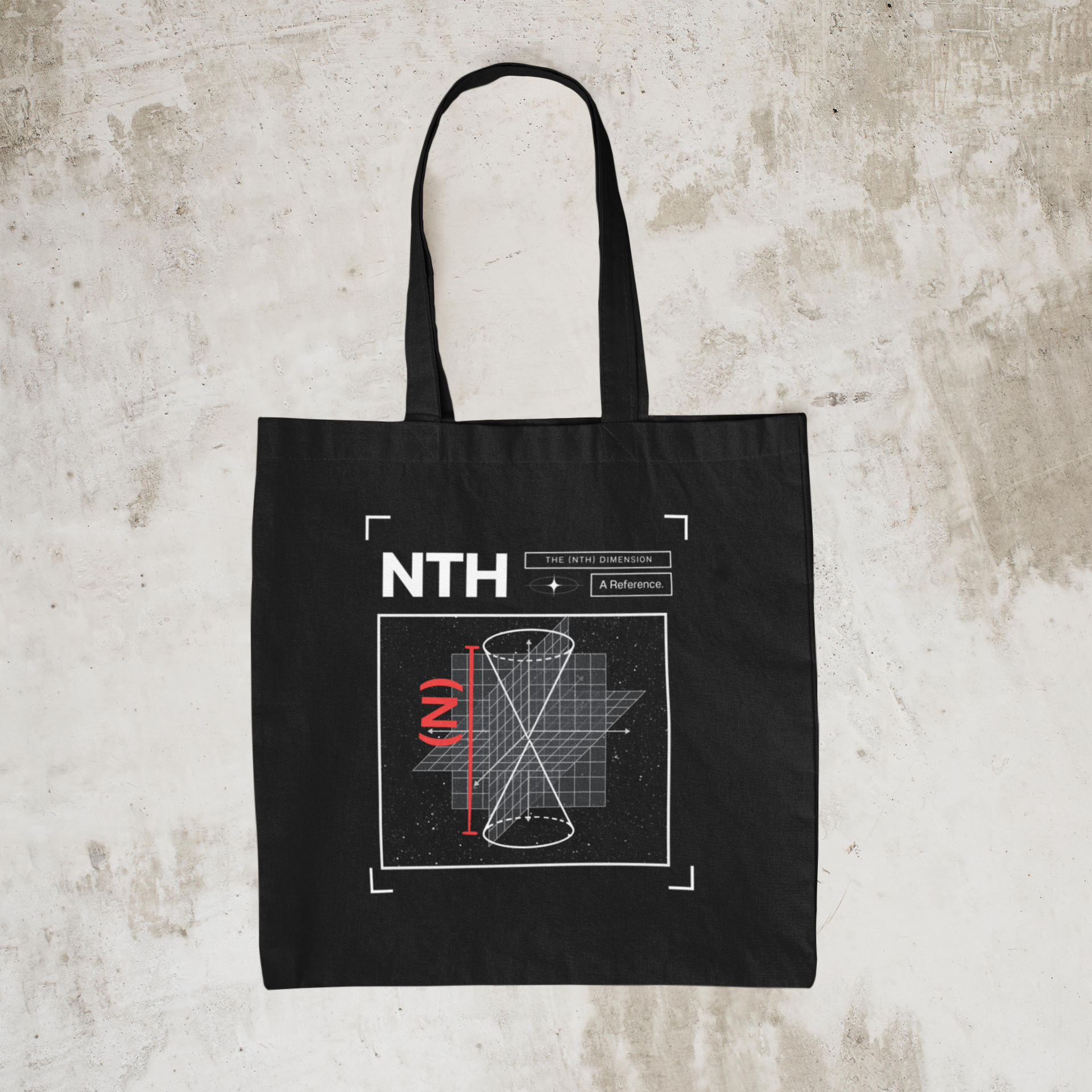 A Reference Dimension. Tote Bags Printed with STEM Puns. Product vendor