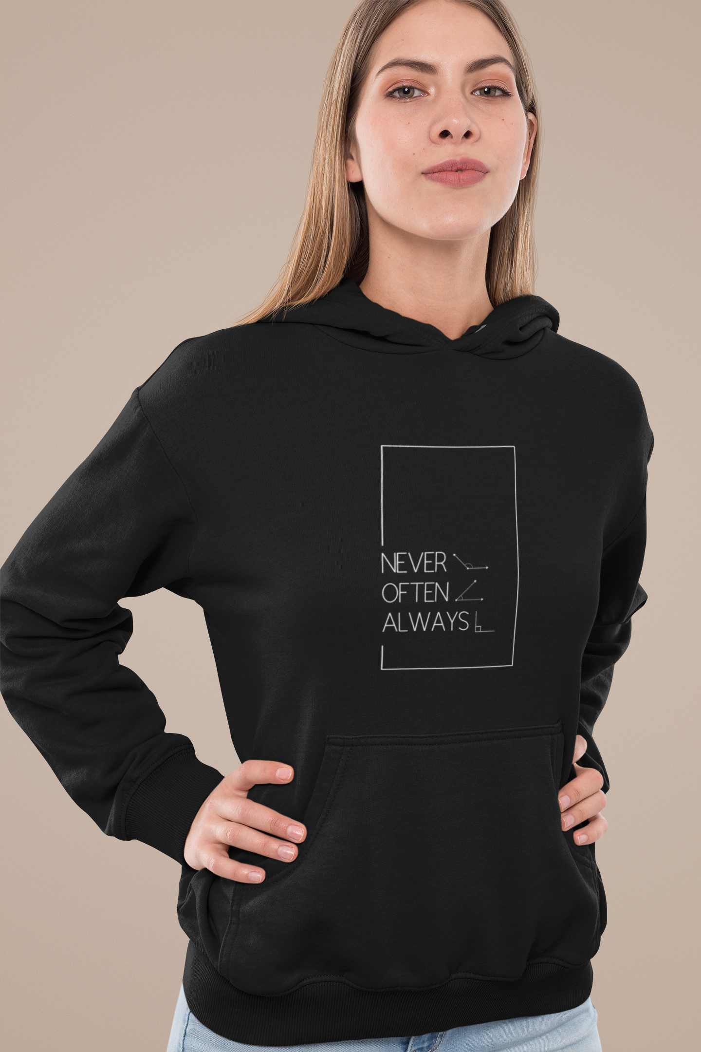 Black Geometric Puns College Hoodie for Women - Stylish and Comfy Winter Wear